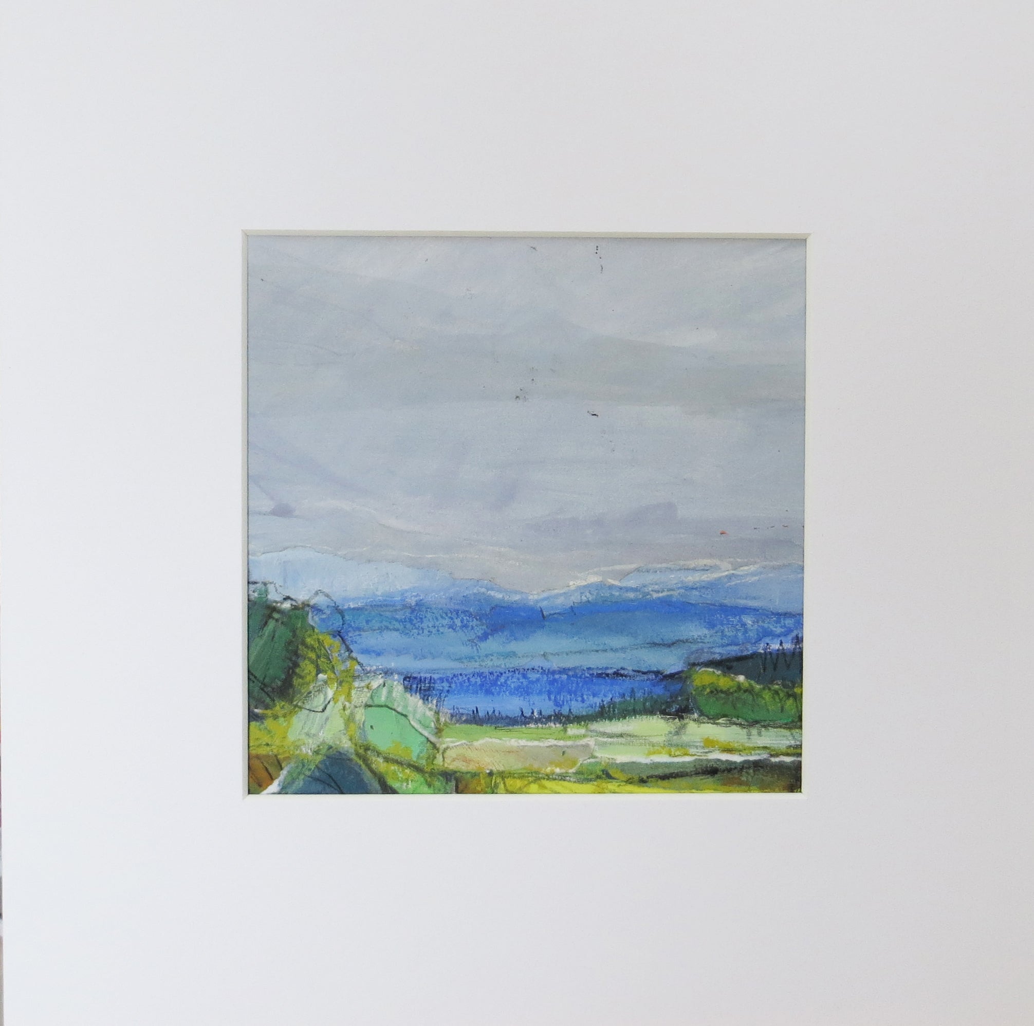 French Landscape II by Sarah Knight Art, mixed media landscape painting in bright colours in mount