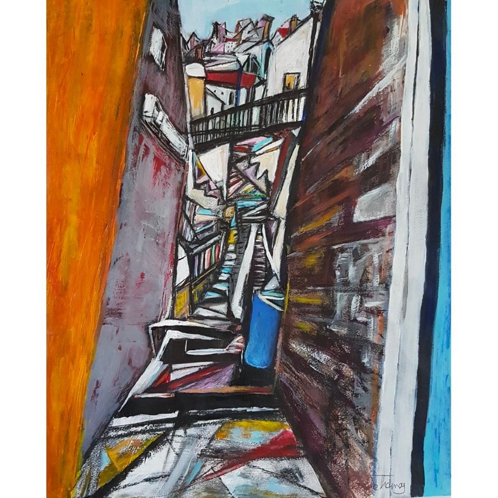 Steps acrylic painting on paper by artist Carole Thomas