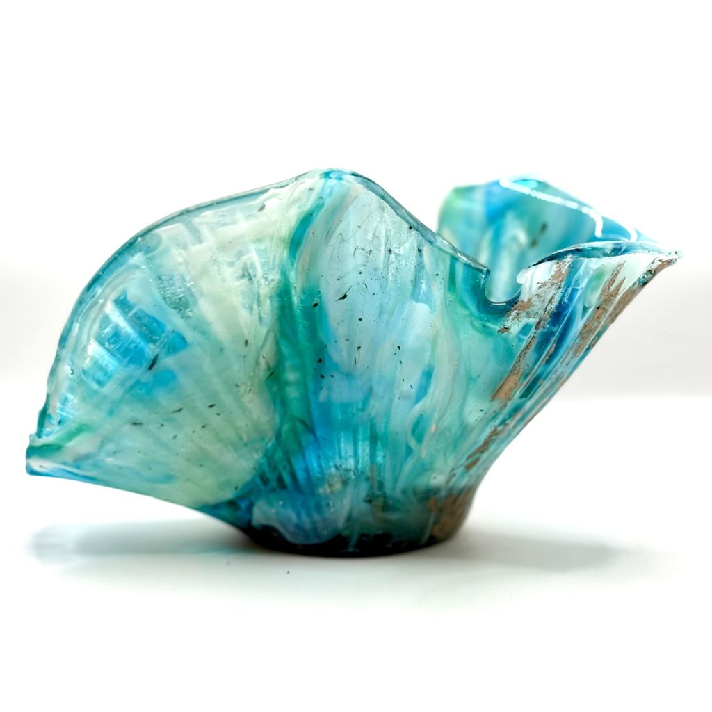 A sculptural glass ornament in organic blue tones by Agata Henderson