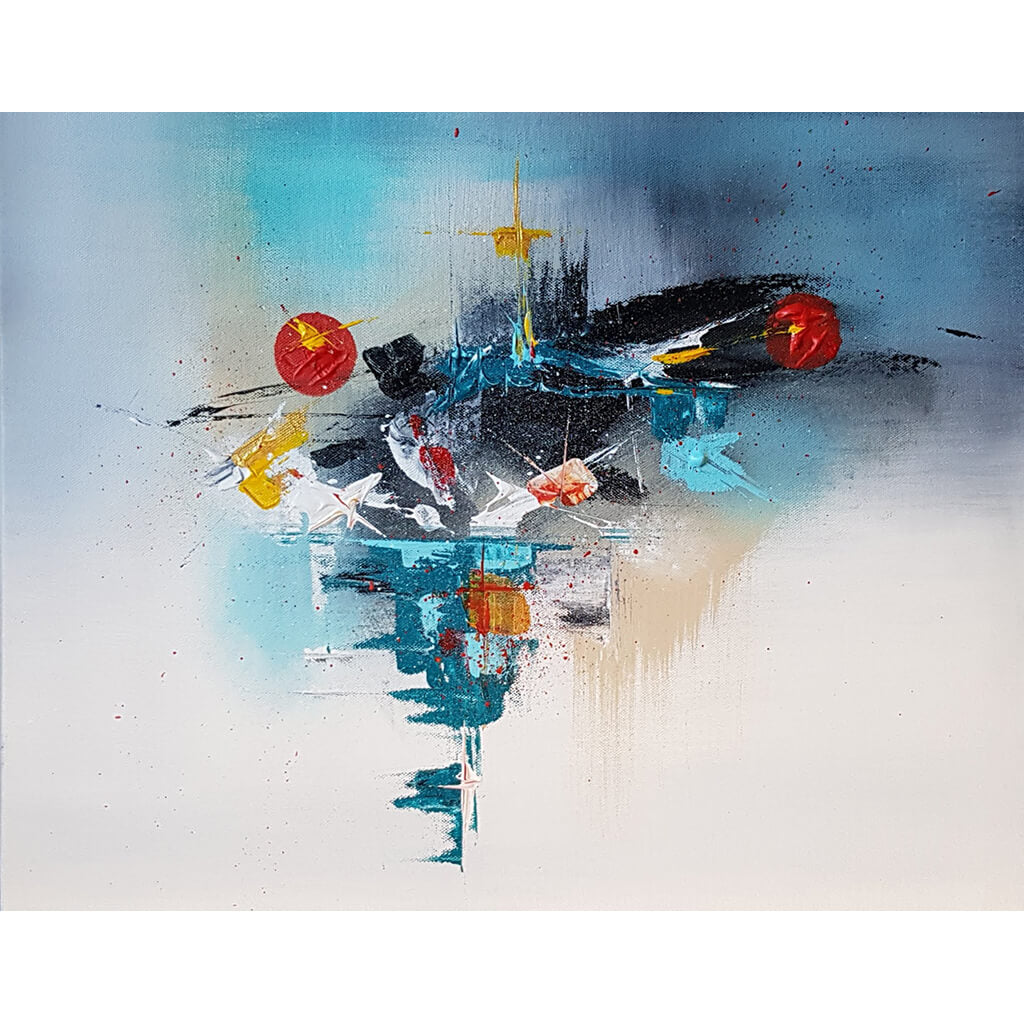 The Modern Alternation by Samaira Ali an abstract acrylic painting in blue black red and yellow