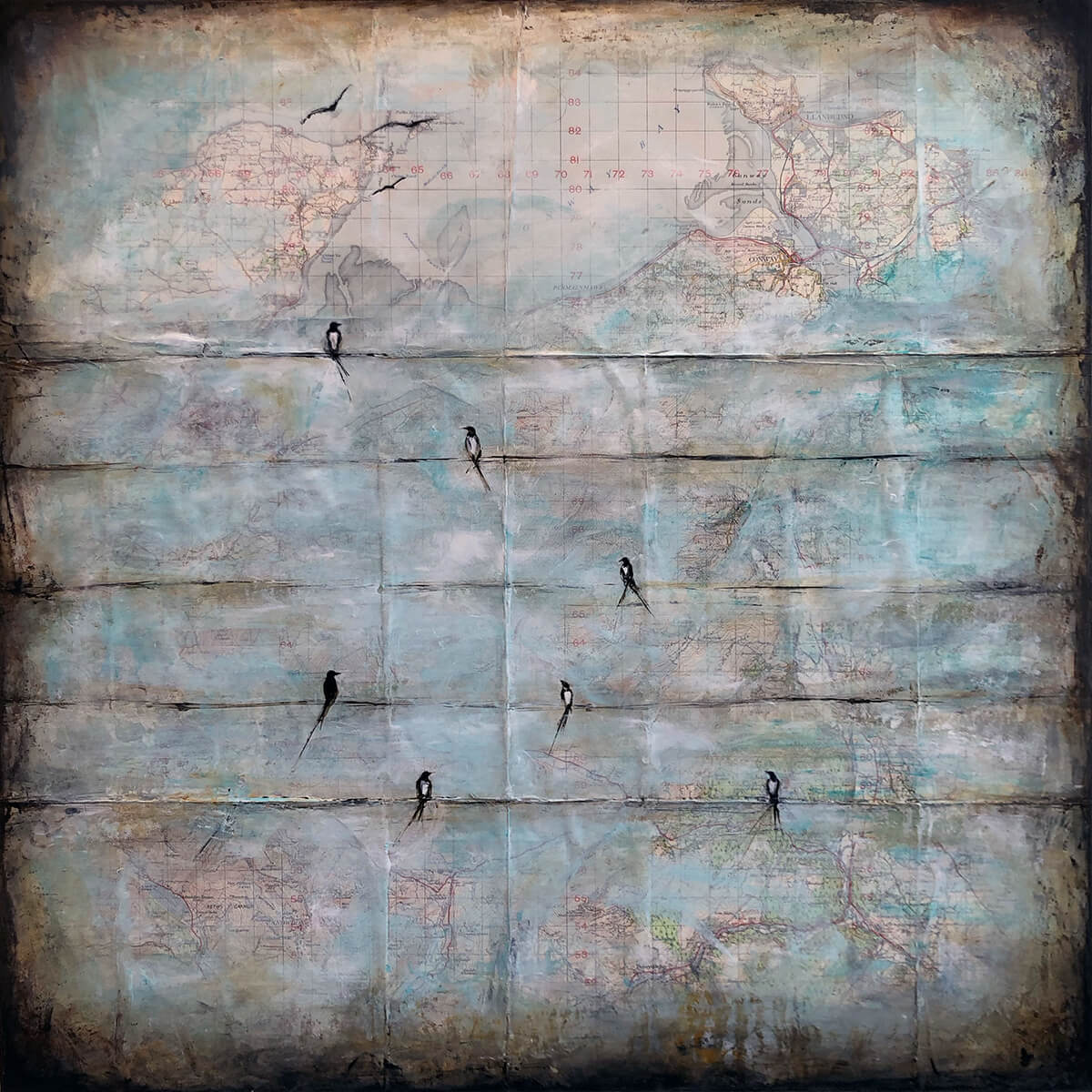 The Snowdon Swallows original mixed media painting by London artist Sarita Keeler