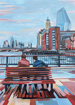 The Bench, View of the Oxo Tower, London by Mary Leach