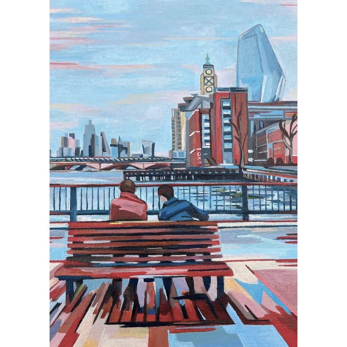 The Bench, View of the Oxo Tower, London by Mary Leach