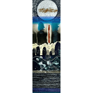 THRESHOLD III mixed media original artwork using lino print with fabric and stitch by London based artist Linda Jenkins
