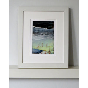 Semi abstract mixed media artwork by Sarah Knight framed