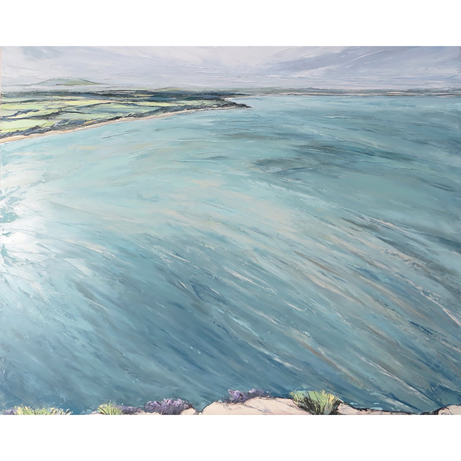 View to Harlech by Sarah Knight, seascape, oil painting, semi abstract apinting