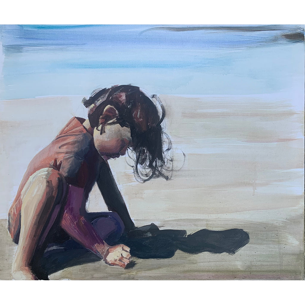 What We Draw In The Sand by Tamsyn Lewellen Child on Beach by sea