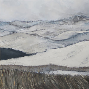 Snowy semi-abstract landscape in oils by Sarah Knight