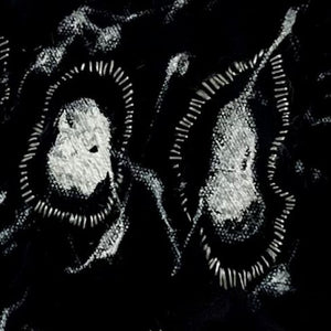 A close up of DANCING I mixed media original artwork using monotype print with embroidery by London based artist Linda Jenkins.