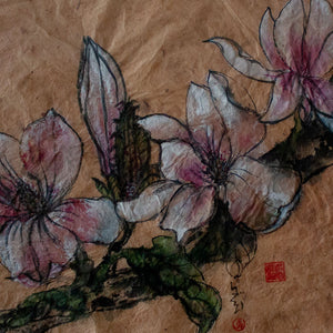 detail of magnolia ink painting