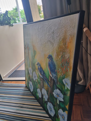 Chismes de Jardin  an original mixed media painting by Smita Sonthalia