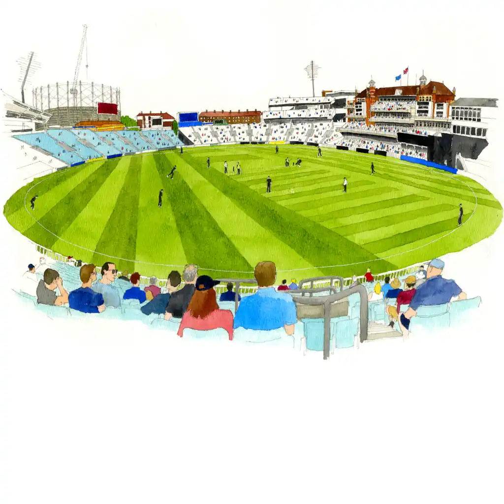 oval cricket ground artwork in watercolour