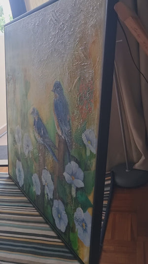 Chismes de Jardin  an original mixed media painting by Smita Sonthalia