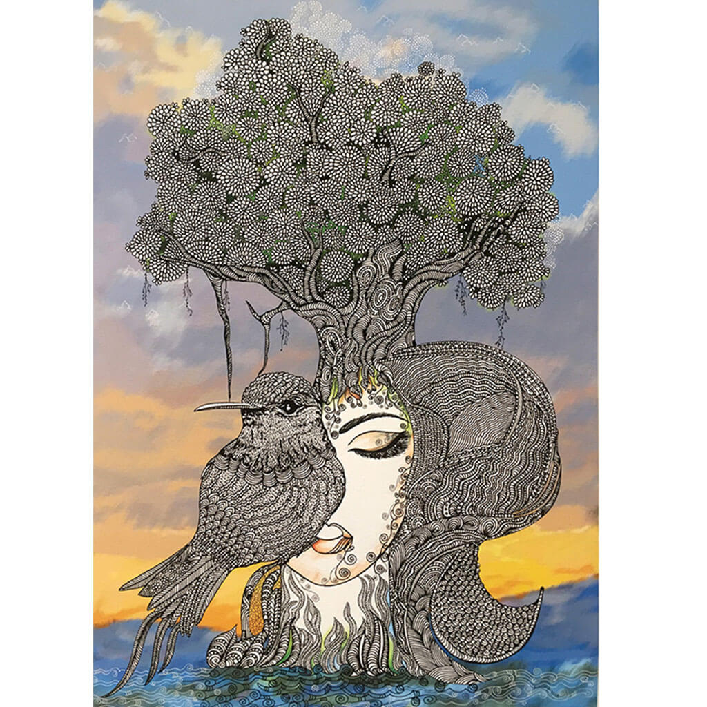 The Woman 1 by Ashima Kumar mixed media using pen, watercolour and digital rendering