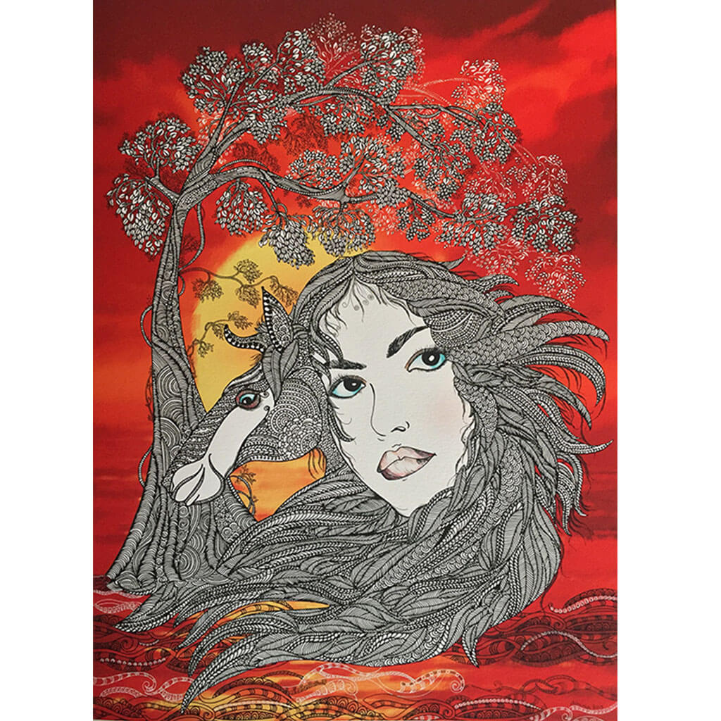 The Woman 2 by Ashima Kumar mixed media using pen, watercolour and digital rendering