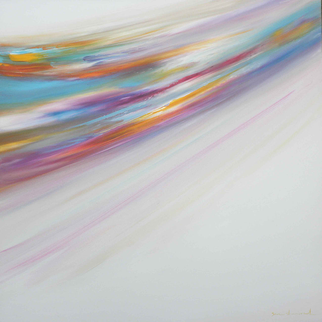 Original art abstract painting Pure Joy by London abstract artist Sara Sherwood, painted in oil on canvas, a kaleidoscopic spectrum of beautiful colours