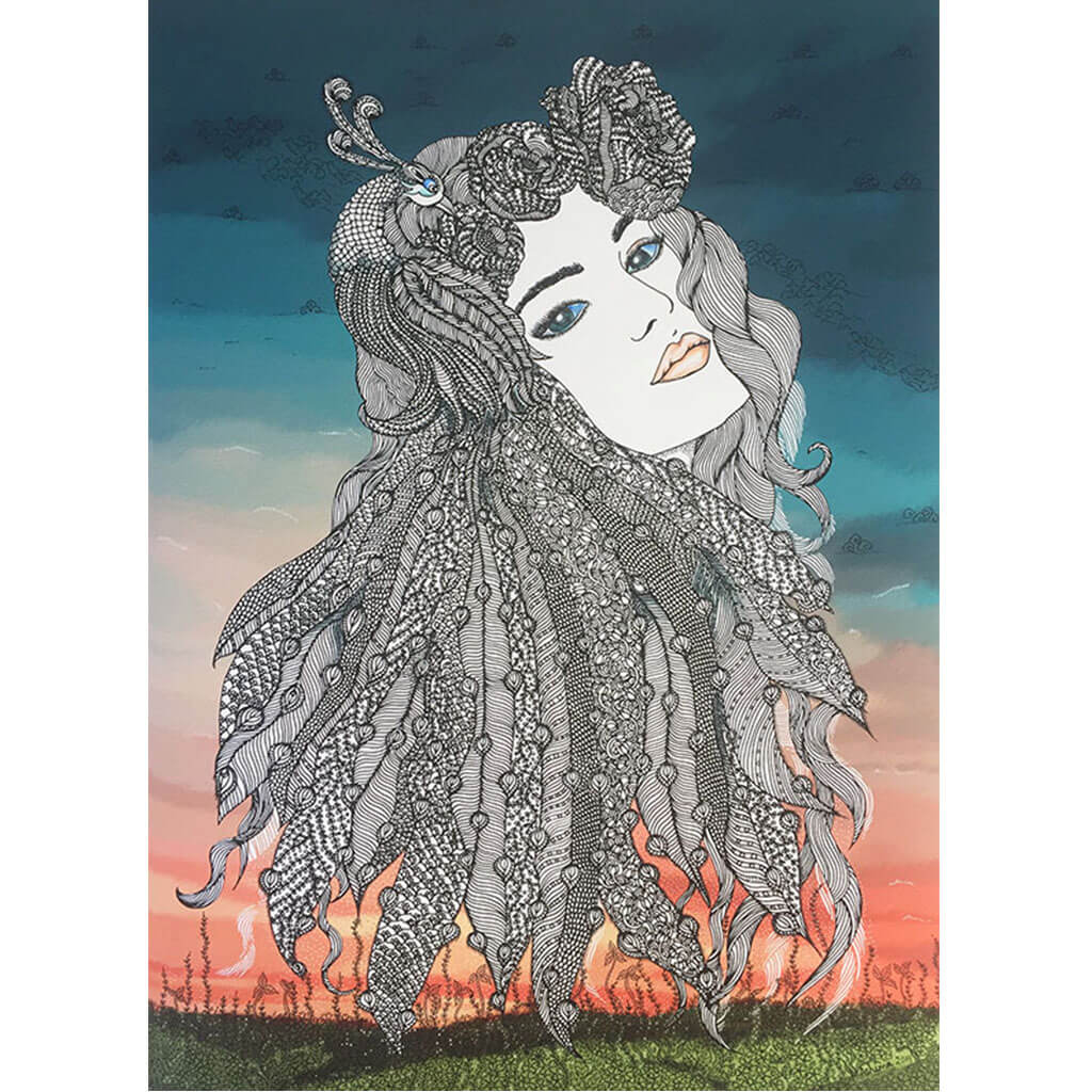 The Woman 4 by Ashima Kumar mixed media using pen, watercolour and digital rendering