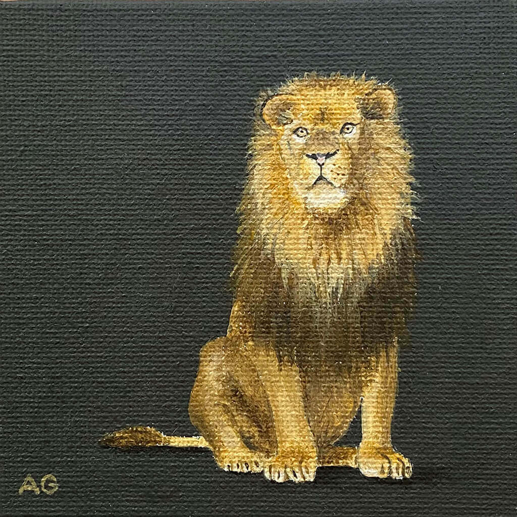 Lion original miniature painting in acrylic on canvas panel