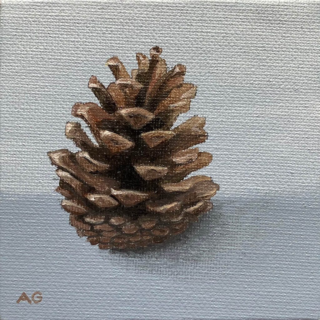 Pine Cone original miniature painting by Amanda Gosse small acrylic on canvas panel