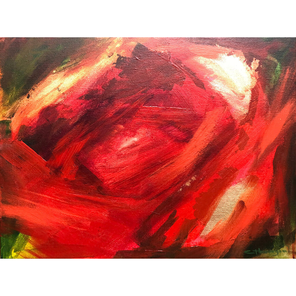 Abstract Peony 2 original acrylic and gold leaf red floral painting on canvas by Claire Thorogood flower and nature artist