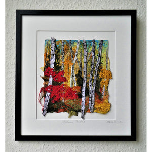 Autumn Palette by Diana Mckinnon embroidery artwork of forest in autumnal hues
