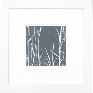 Bamboo Stalks hand printed linocut finished with pencil details by London artist Sarah Knight in dark grey or green Wall
