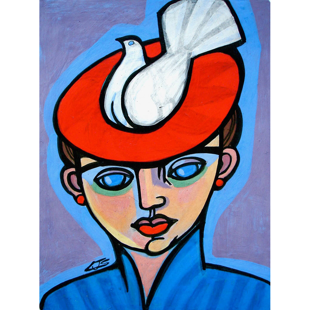 Bird Hat by Linda Samson Ceramic Tile Painting