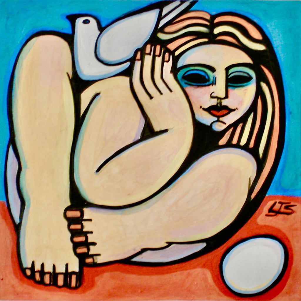 Birdwoman 2 by Linda Samson ceramic tile painting
