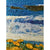 Cliff Top View by Diana Mckinnon embroidery artist comprising blue sky, ocean and yellow coastal flowers detail of sea waves