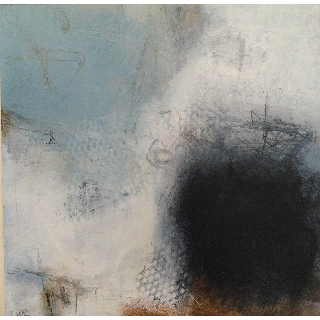 Coastal original acrylic artwork by South East London visual artist Carol Edgar displayed in an off white mount