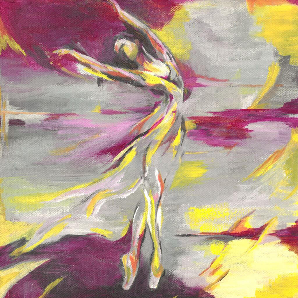 Dancer 1 by Mary Leach fine art print in maroon and lemon yellow