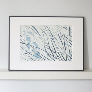 Denham Grasses in Stone & Hague Blue by Sarah Knight Framed