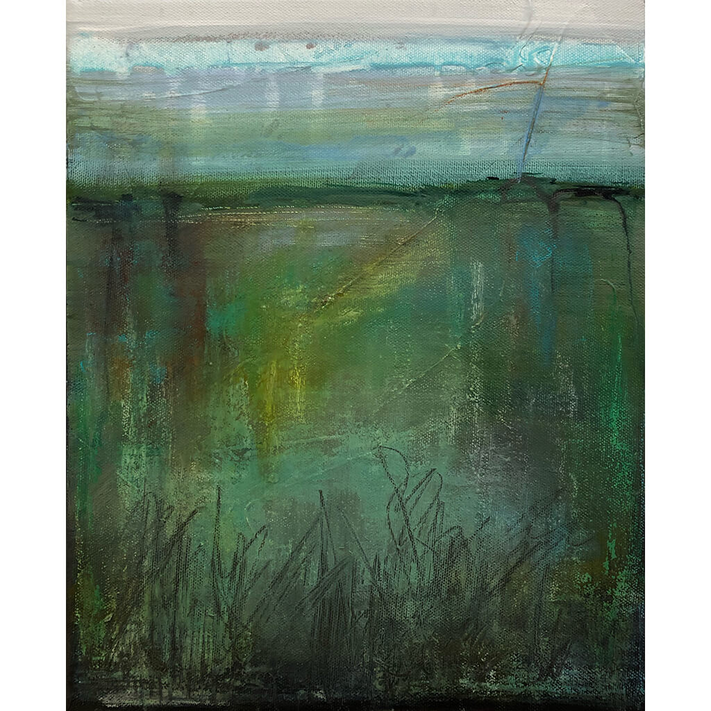 Dunes by Sarita Keeler mixed media artwork in shades of green