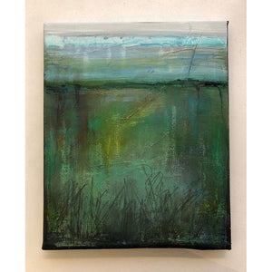 Dunes by Sarita Keeler mixed media artwork in green and blue