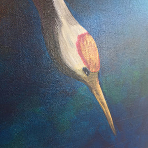 Eternity by Helen Trevisiol Duff acrylic on canvas painting of red crowned crane birds close up