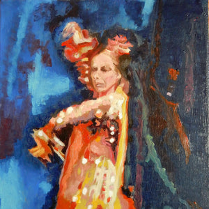 Spanish flamenco dancer dancing in Seville Spain oil on canvas original artwork by portrait painter Stella Tooth detail