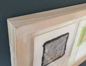 four seasons, abstract artwork by textural artist gill hickman, this image shows the depth of the ash box frame