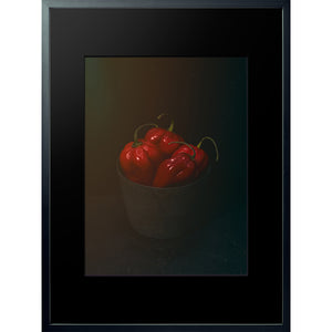Dutch Masters 08 bucket with 4 red peppers framed 60x80cm by Michael Frank
