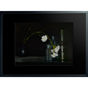 Dutch Masters still life with bottles and flowers framed 60x80cm by Michael Frank