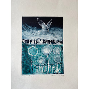 Freedom Flight by Helen Trevisiol Duff limited edition handmade print of birds and flowers