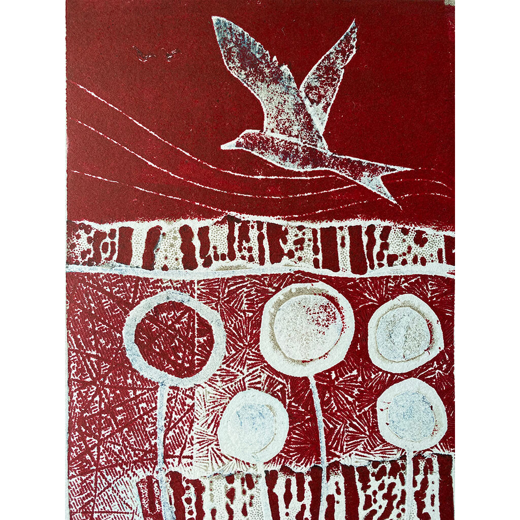 Freedom Sunset by Helen Trevisiol Duff limited edition handmade print of birds and flowers