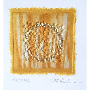 Harvest by Gill Hickman a collage artwork in brown and gold