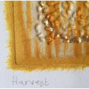 Harvest by Gill Hickman a collage artwork in brown and gold close up