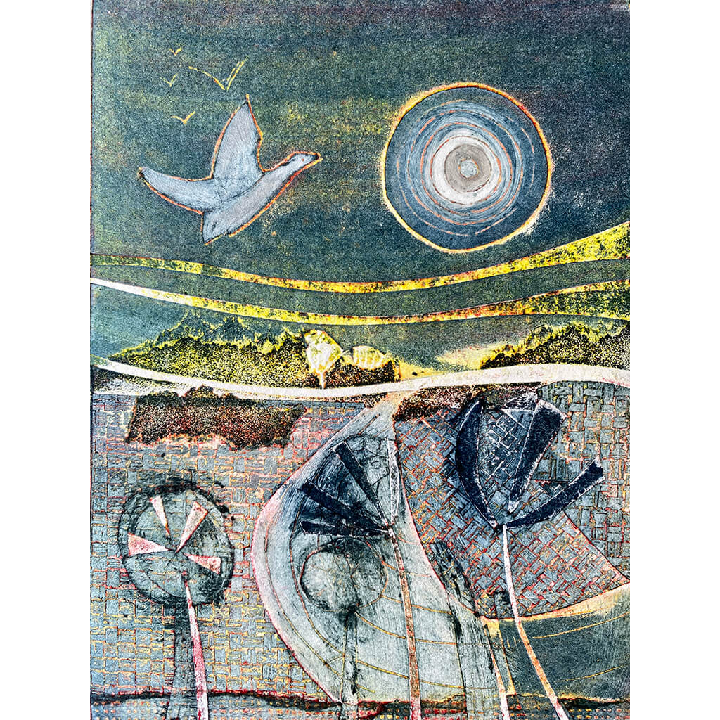 Harvest Time by Helen Trevisiol Duff limited edition handmade print of birds and flowers