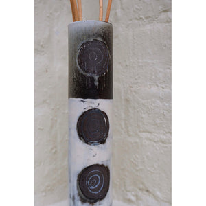 Incised Circles Vase by Caroline Nuttall-Smith one of a kind hand built black stoneware cylinder vase featuring incised clay slip line