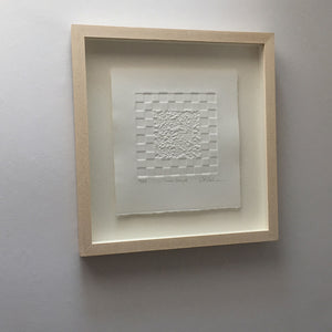 Inner Strength 19/25 in lime-waxed ash frame, a limited edition embossed print on white Somerset cotton paper  350gsm, by textural artist Gill Hickman.