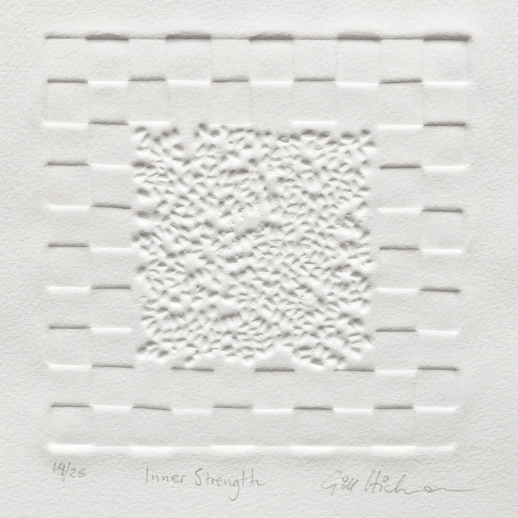 Inner Strength 19/25 a limited edition embossed print on white Somerset 350gsm cotton paper by textural artist Gill Hickman..
