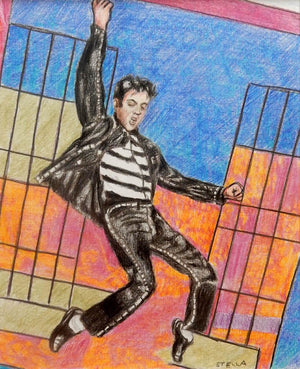 Jailhouse Rock oil on canvas painting of singer Elvis Presley by Stella Tooth