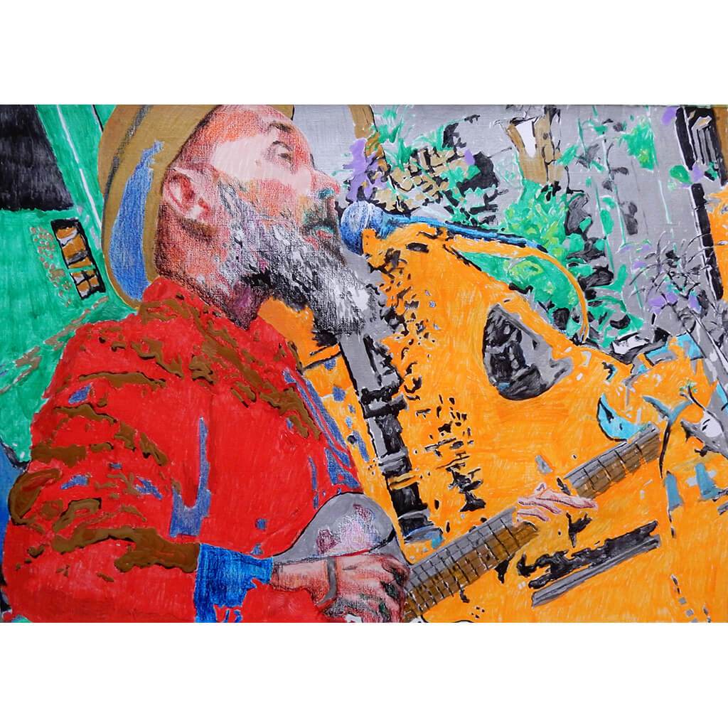 Just Busking mixed media artwork by Stella Tooth