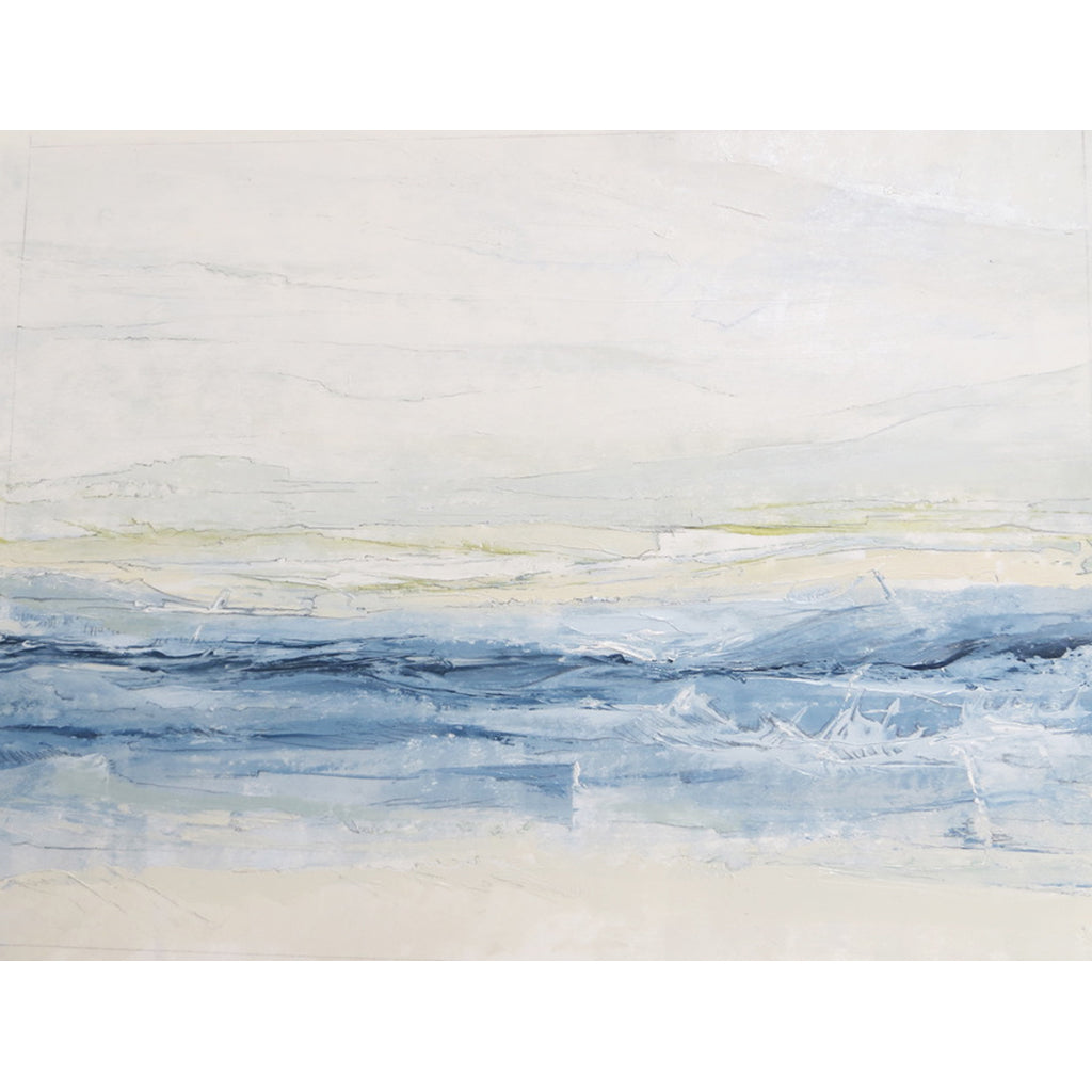 Landscape in Pale Powder by Sarah Knight original semi-abstract mini oil artwork palette knife painting in shades of grey blue and white